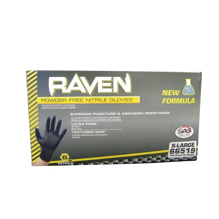 SAS Raven Disposable Latex-Free Powder Free Gloves, XXL, Nitrile, Black, Pack of 100 Bargain